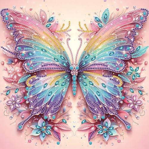DAERLE Diamond Painting Speziell Geformtes, Diamond Painting Erwachsene, Diamant Painting Bilder Schmetterling Muster, DIY 5D Diamond Painting Set für Wand Dekor 30x30cm