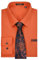 HISDERN Men's Orange Shirts Long Sleeve Smart Formal Plain Dress Shirt and Tie Set Business Casual Wedding Regular Fit 3XL