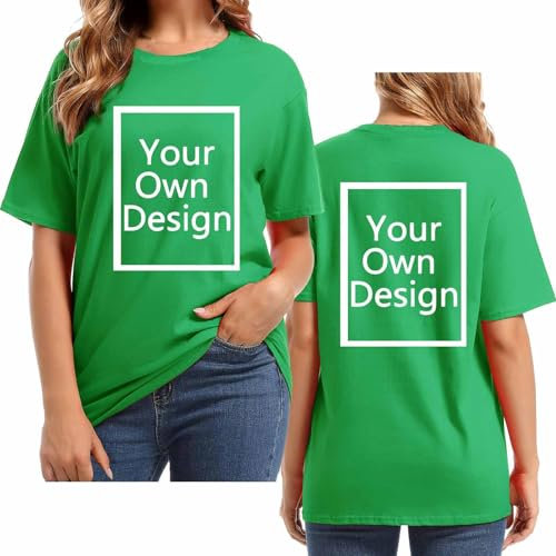 Green Create Your Own T Shirt - Womens Plus Size Custom T Shirt Printing Front and Back - Personalised Summer Oversized Short Sleeve Loose Tops