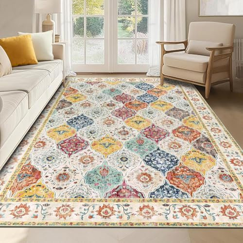 SHACOS Kurzflor Teppich Wohnzimmer Boho, Waschbar, Anti Rutsch, Wohnzimmerteppich Vintage, Weich, Wohnteppich, Bunt, 180 x 270 cm