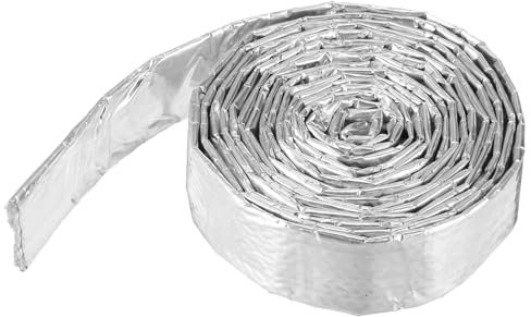 sourcing map Heat Shroud Aluminized Sleeving 3/8 ID x 5.9FT Aluminum Metallic Fiberglass Heat Shroud for Fuel Lines Cables Electrical Wiring