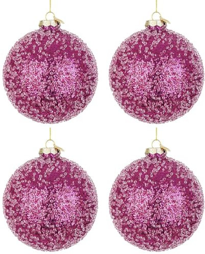 Palline di Natale in Vetro Fucsia con Diamanti Symphony - 100 mm