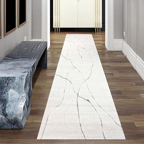 Teppich-Traum Teppich Wohnizmmerteppich Flur Eingangsbereich Diele leicht zu pfelgen robust Hoch-Tiefeffekt Gemäldeähnliches abstraktes Design in beige, 80 x 300 cm