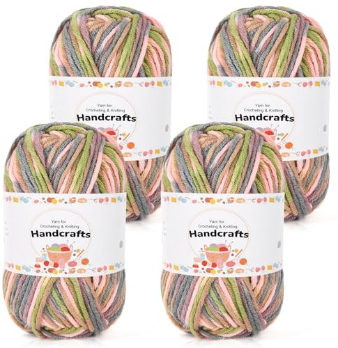 Aeelike 200g(4x50g) Acryl Wolle Zum Stricken Farbverlauf, 5Ply Baumwolle zum Häkeln, Ultraweiche Babywolle Handstrickgarne Häkeln von Socken, Mützen, Schals, Puppen, Haustierkleidung, Rosa Grau Grün