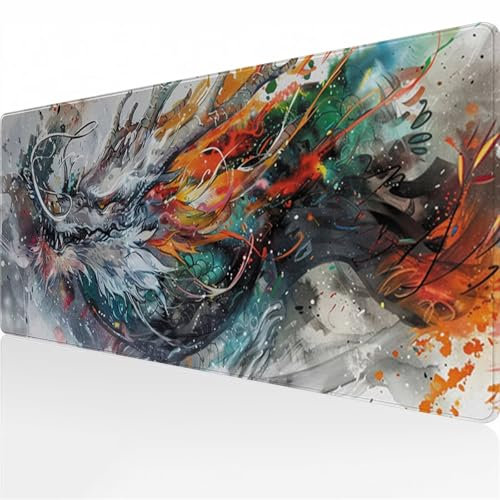 Grand Tapis de Souris de Jeu 1200x600x3 mm Animaux Dragon Résumé Tapis de Souris Gamer XXL Tapis de Bureau étendu Surface Spéciale Améliore la Précision pour Le Bureau et la Maison