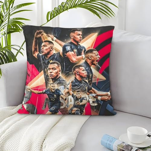 KYRAMINEX Mbappe 2er Set Kissenbezüge - Fußball Dekorativ Kissenhülle Für Sofa Wohnzimmer - Geburtstagsgeschenk Für Sohn Tochter Enkel Enkelin 45x45cm