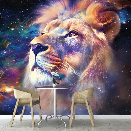 ANALTIRCE Papier Peint Panoramique Ciel Étoilé Abstrait Lion Animal 250×175 cm, Papier Peint Géant 3D Salon Chambre Salle à Manger Chambre d'Enfant Décoration Murale