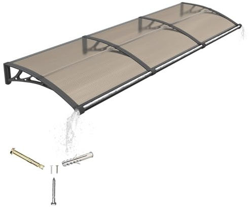 Vordach für Haustür,300x80cm Fenstervordach mit separater Entwässerung, Polycarbonat Pultvordach Überdachung für UV-, Regen- und Schneeschutz – Ideal für Veranda, Terrasse und Fenster