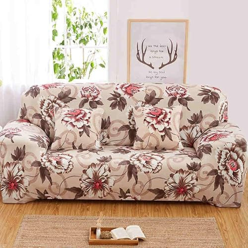 Couch Überzug 4 Sitzer Vintage Blumen Sofabezug Jacquard,Wohnzimmer Protector Stretch,Kratzfester Sofahusse,Abnehmbare Waschbar,Hautfreundlich rutschfest