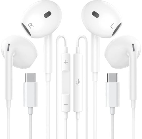 2PC USB C Kopfhörer/iPhone16 Kopfhörer kabelgebunden mit Mikrofon und Lautstärkeregler, HiFi Stereo Ohrhörer/Type C In Ear Kopfhörer für iPhone 16/16 Pro/15/Galaxy S23/Google Pixel/Xiao-mi usw