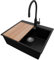 PRIMAGRAN Evier Cuisine en Granit Noir 58x50cm, Lavabo 1 bac + Robinet 40x38cm + Planche à Découper, Évier à Encastrer al mueble 60cm - Oslo