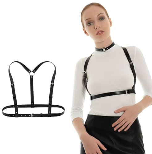 RTRTGS RT 1pc Harness Damen Oberkörper Punk Leder Körperkette Damen Leder Gürtel Körper Brust Kette körperkette taillengürtel Verstellbare für Frauen Mädchen Cosplay Damen (Schwarz)