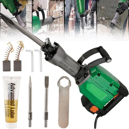 Martello demolitore elettrico 1500 W 1450r/min Kit di demolitore per calcestruzzo con scalpello a punta e resistente custodia per il trasporto su ruote per la manutenzione di strade in mattoni roccia