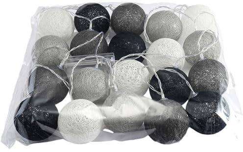 Mateju Lichterkette Innen Batterie, Kugel Lichterkette mit Fernbedienung 8 Modi Cotton Ball Lights Batteriebetrieben Baumwollkugeln Lichterkette für Zimmer, Innen Deko (Grau,5M/50LED)