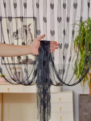 Highdi Rideau de Porte en Perles,Rideau Fil Anti Moustique Motif Amour, Separation de Piece Moustiquaire de Porte Entrée et Exterieur pour Fenêtre de Cuisine, Chambre et Salon (Noir,1x2m)
