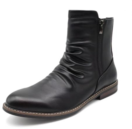 Finishing & Sewing Herren Leger Motorradkampf Stiefeletten mit seitlichem Reißverschluss und gerafftem Design