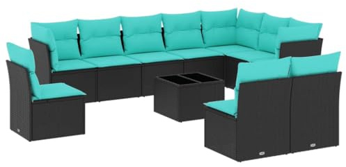 vidaXL Garden Furniture Set with Cushions 11 Pieces, Sofas with Adjustable Legs, Outdoor Patio Patio Furniture Set, Modern, Black Resin Braided
