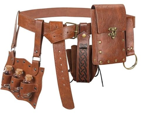 Renaissance Accessories Belt Pouch Medieval Pirate Leather Belt Viking Witch Potion Bottle Costume Men Women for Ren Fair Halloween (B Brown)