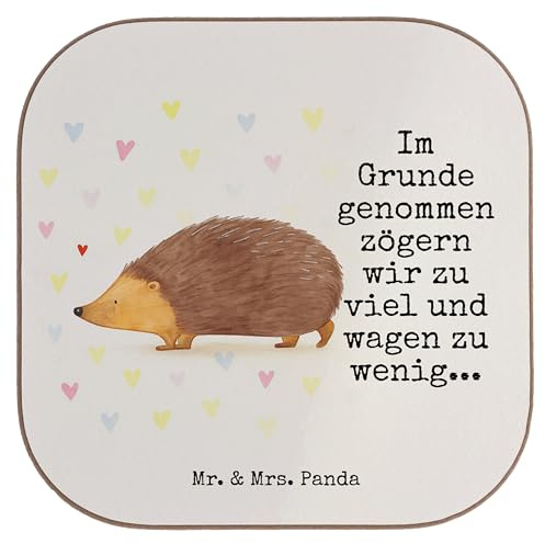 Mr. & Mrs. Panda Untersetzer Glas Igel Herzen Design - Geschenk, Liebe, gläseruntersetzer, Herz, für Gläser, Leben, Vertrauen, bieruntersetzer, Tischschoner, Lustige Sprüche, Coaster