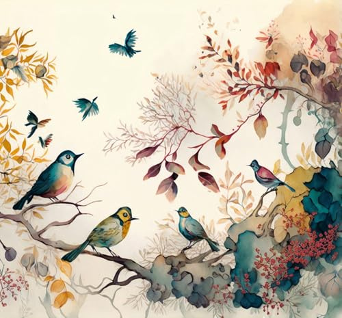 Sanders & Sanders papier peint panoramique feuilles de la jungle tropicale et oiseaux de paradis beige, bleu et jaune 300 x 279 cm