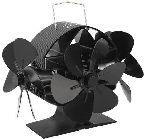 Sorandy Wärmebetriebener Ofenventilator, 3 Köpfe, 18 Flügel, Aluminium, 270 Grad Blasender Kaminventilator mit Schutzhülle, für Holzofen zu Hause