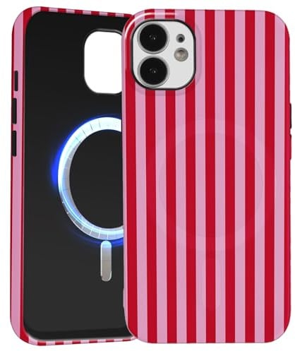 Paovkoi für iPhone 12/iPhone 12 Pro Magnetisch Hülle, Aesthetic Gestreifte Streifen Stripes Sommer Muster Design Handyhülle [Kompatibel mit MagSafe], Schutzhülle für iPhone 12 Pro 6,1'' - Rosenrot