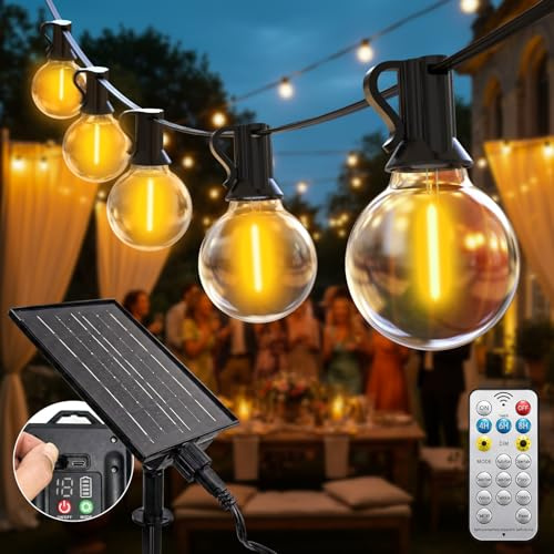 btfarm Solar Lichterkette Outdoor 30M mit Fernbedienung, Wetterfest | Lichterkette Außen Solar, 40+2LED G40 Glühbirnen, 8 Modi Solarlichterkette Outdoor für Garten Balkon Party Deko, Warmweiß