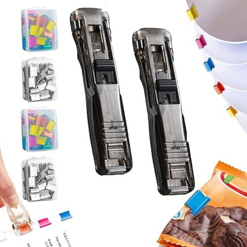 Binder Clip Tacker, 2026 Neu Tragbarer Mini Binder Clips mit Wiederverwendbare Heftklammern, Push Clamp Stapler Holder, NachfüLlbares Klammerloses HeftgeräT füR Zuhause, Schule und BüRo (2pcs *H)