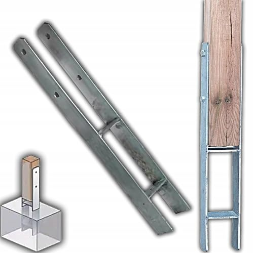 Alma Manufacturer H-Pfostenträger 70x600 mm zum Einbetonieren - verzinkter Pfostenanker für Holzpfosten, Zaun und Pergola - Silber