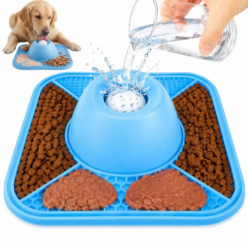 Slow Feeder Dog Licking Bowl with Rolling Ball, Dog Slow Feeder Bowl | Anti-Slip Silicone Lick Mat for Liquid Treats & Wet Food, Anxiety Relief, Dental Care