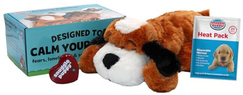 Snuggle Puppy Original Heartbeat Stuffed Toy for Dogs. Pet Anxiety Relief and Calming Aid, Comfort Toy for Behavioral Training in Brown and White