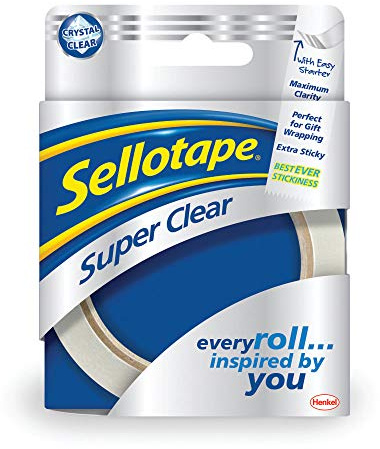 Sellotape Super Clear Klebeband auf Rolle, stark klebend, 24 mm x 50 m, 6 Stück