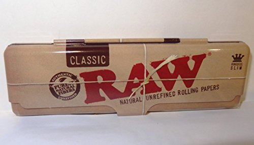 RAW Classic Rolling Papers King Size Slim Metal Tin Storage Case