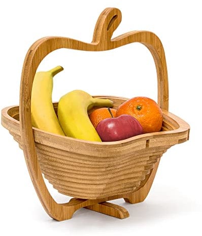 Relaxdays Frutero desplegable en Forma de Manzana, Bambú, 27 x 29.5 x 22.5 cm, 0.6 KG