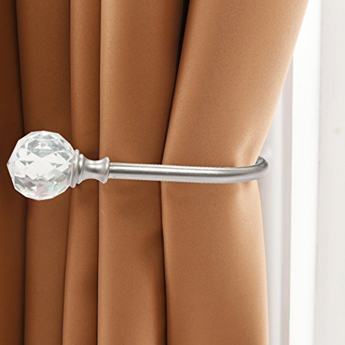 PHOEWON® Vorhang Raffhalter Kristall GardinenhalterVorhang Holdbacks Metall Raffhalters, Raffbügel für Vorhang -2 Pack (Mattes Silber)