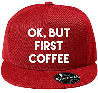 Baumwolle Baseball Cap, Basecap ok but First Coffee - Unisex Kappen, Sport, Reisen, Style - Baseballkappe Kappe, Mütze (87-Cap5P-7Rot)