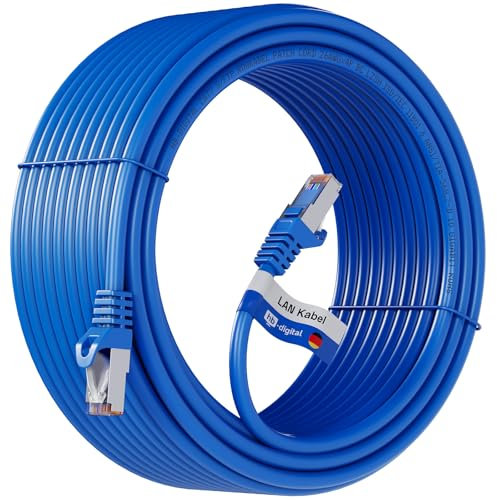 HB-DIGITAL 15m CAT 7 Cable Ethernet LAN S/FTP PiMF LSZH AWG26 Cable de Red con CAT 6A RJ45 Conectores hasta 10 Gbits/600 MHz Ideal para Patchpanel Servidor PC Laptop Smart TV DSL Azul