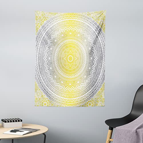 ABAKUHAUS Mandala Wandteppich, Pale Farbige Ombre aus Weiches Mikrofaser Stoff Waschbar ohne Verblassen Digitaldruck, 110 x 150 cm, Grau Gelb