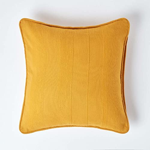 HOMESCAPES Rajput Ribbed Cushion Cover 24 x 24 Inches (60 x 60cm) Mustard Yellow 100% Cotton Coordinating with Rajput Throws and Curtains Easy care Washable at home
