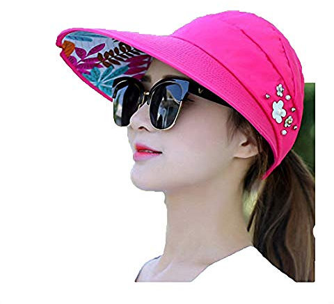 Chapeaux pare-soleil pour femme - Bandeau 2 en 1, double usage - Chapeau de visière de plage d'été, rose rouge, Taille unique
