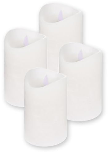 ToCi 4 x LED Kerzen Weiß Ø 7,5 x 10 cm – Echtwachskerzen flammenlos mit beweglicher Flamme & Timer - Stumpenkerzen mit LED-Licht für Advent, Deko, Grablicht, Innenbereich