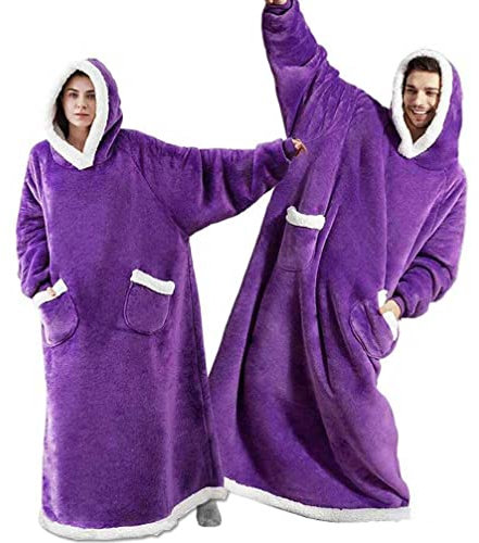 CASKIE One Piece Extra Long Hoodie Blanket for Women and Men 3XL, Oversized Fleece Wearable Sweatshirt for Adult, Super Warm Sherpa Hoodie, One Size XXXL