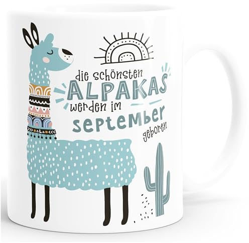 SpecialMe® Kaffee-Tasse Die Schönsten Alpakas werden im Januar-Dezember geboren anpassbares Motiv Geburtsmonat individuelle Geburtstags-Geschenke Lama Weiss Keramik-Tasse