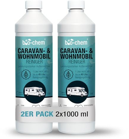 Bio-Chem - 2 x 1L Prodotto per la pulizia di roulotte, camper, tende da sole, sverniciatore per pioggia - Accessori per la manutenzione di roulotte e campeggio