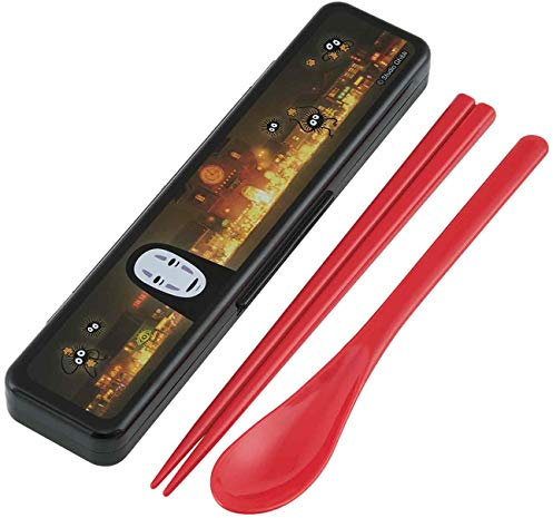 Spirited Away Ensemble de baguettes et cuillères avec étui de transport – Design japonais authentique – Durable, passe au lave-vaisselle – Sans visage