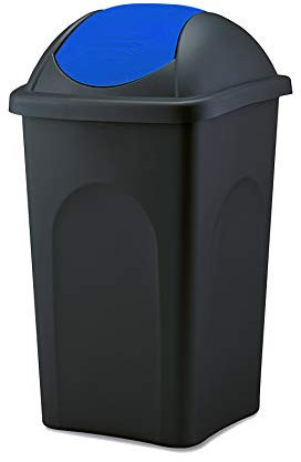 BigDean Mülleimer groß 60L - schwarz - mit Schwingdeckel blau - aus Kunststoff - Müllsammler Abfalleimer Mülltonne Abfallbehälter - Made in Italy