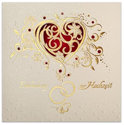 Art Nuvo Hochzeitseinladungen - 20 St. 135x135mm, Mit Bedruckbaren Einlagen Und Um-Schlägen Für Hochzeit – Lasergeschnitten, Mit Goldfolie Veredelt. Gepresstes Muster Auf Metallickpapier, ZAP_DE_05