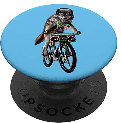 Hippie Wolf fährt Fahrrad mit Boombox und Kopfhörern - PopSockets Ausziehbarer Sockel und Griff für Smartphones und Tablets