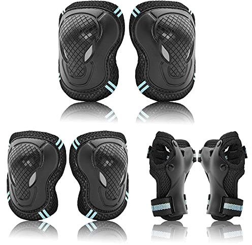 Juego de equipo de protección para adultos y jóvenes, rodilleras, coderas, muñequeras 6 en 1 para monopatín, patines en ruedas, bicicleta, scooter, patinaje en línea, bicicleta, BMX (azul, M)