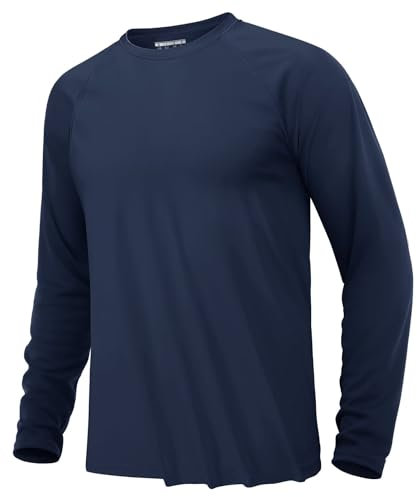 KEFITEVD Long Sleeve Swimming T Shirts for Men Lightweight Quick Dry Hiking Tops for Running Navy Blue, 3XL